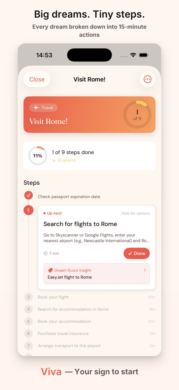 AI-generated dream breakdown into simple steps